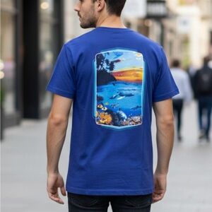 SPEEDO Ocean Sea Fish Graphic T Shirt 90s 2000s Swimming Blue SZ M Vintage